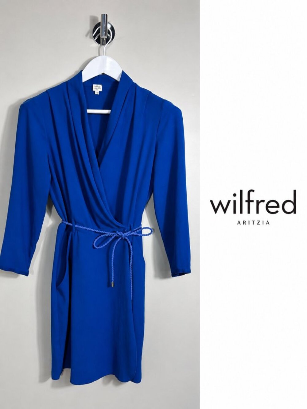 Wilfred Aritzia Cobalt Blue Dress Size 4 Belted 3/4 Sleeve